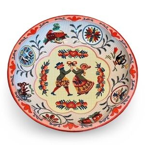 Collectible Tin Bowl Made in England Dutch Amish Folk Couple England 10"